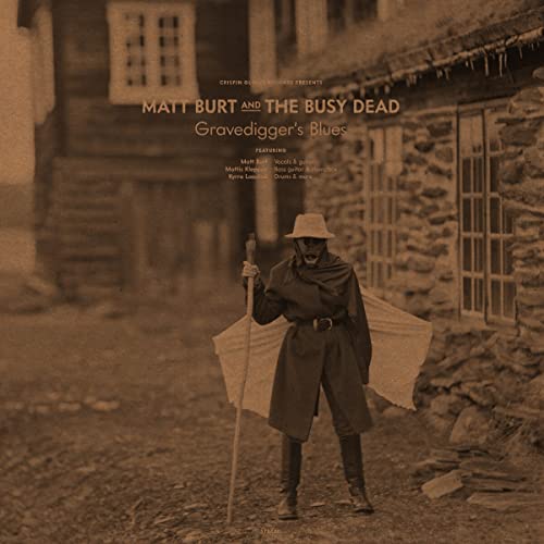 Sepia-toned album cover featuring a figure with a shovel and flag.