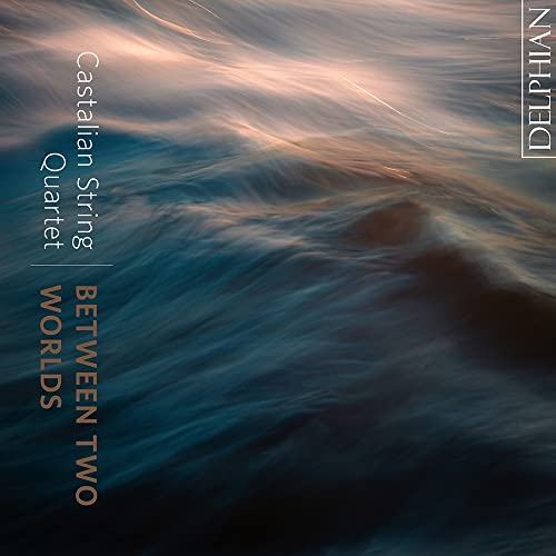 CD cover for Castalian String Quartet’s “Between Two Worlds” with abstract art.