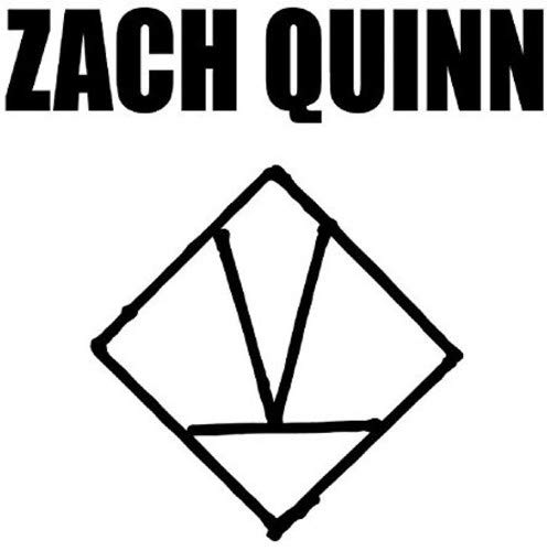 Black and white image of "Zach Quinn" text above a diamond shape.