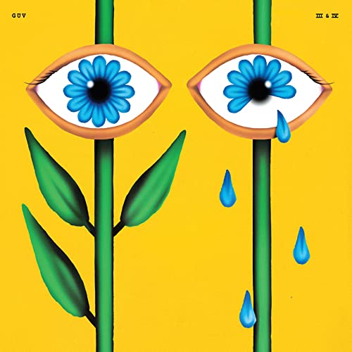 Yellow album cover with two stylized eyes and blue floral details.