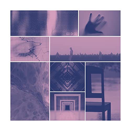 Album cover with fragmented, surreal imagery in shades of purple and pink.