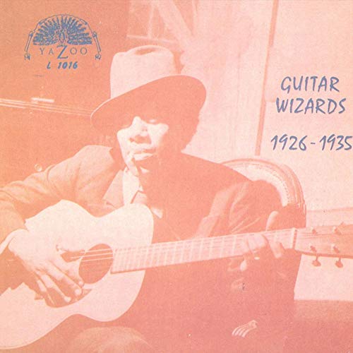 Vintage record cover featuring a guitarist with acoustic guitar, reddish tint.