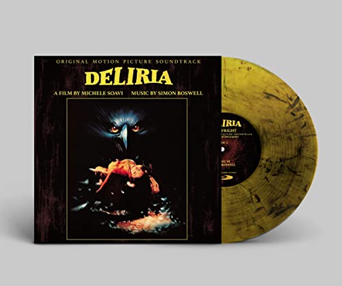Deliria" soundtrack vinyl record with bird-themed cover art and yellow disc.