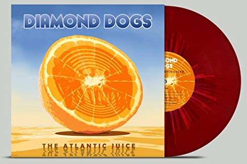 Diamond Dogs album cover with a large orange slice and red vinyl record.