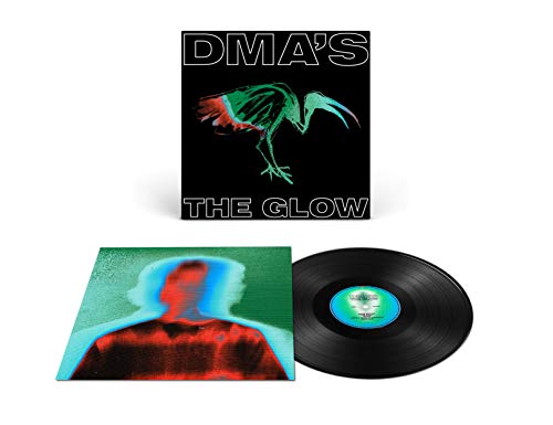 "Album cover with a green, blue, and red bird on a black background."