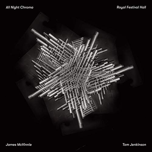 Black and white abstract image of organ pipes, album cover for James McVinnie.