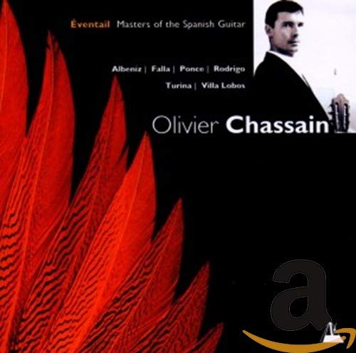 CD cover: red fan image, guitarist Olivier Chassain, Spanish guitar masters.