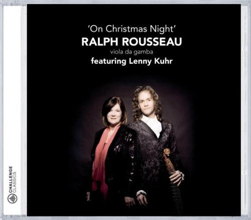 CD case cover with two musicians, man holding a viola da gamba, against a black background.