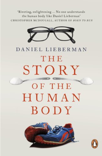 The image is a book cover featuring glasses, spoons, and sneakers with the title "The Story of the Human Body."
