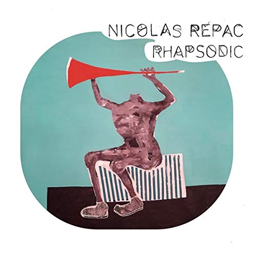 Vinyl album cover featuring a man blowing a red horn, abstract art style.