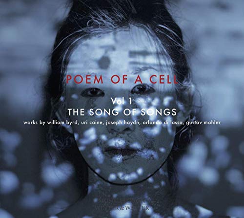The image is a CD cover for "Poem of a Cell, Vol. 1: The Song of Songs". Alt text: A woman's face with white speckles, surrounded by text describing the album.