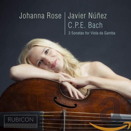 CD cover featuring a woman with a viola da gamba, text “C.P.E. Bach”.