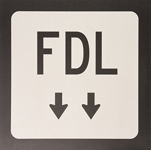 Square vinyl record label with "FDL" text and two downward arrows.
