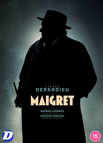 Silhouette of a man in a hat holding a pipe on a Maigret DVD cover.