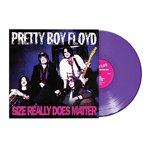 Purple vinyl record with album cover featuring a rock band.