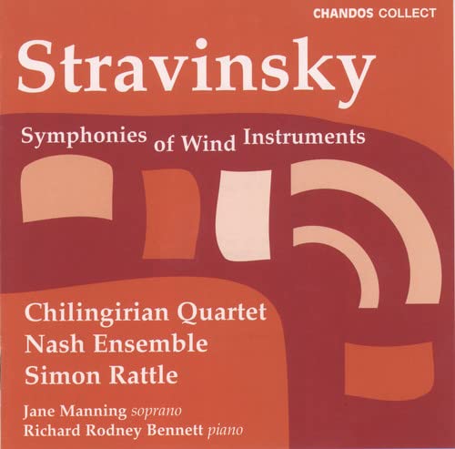 CD cover for Stravinsky’s “Symphony of Wind Instruments” with abstract shapes.