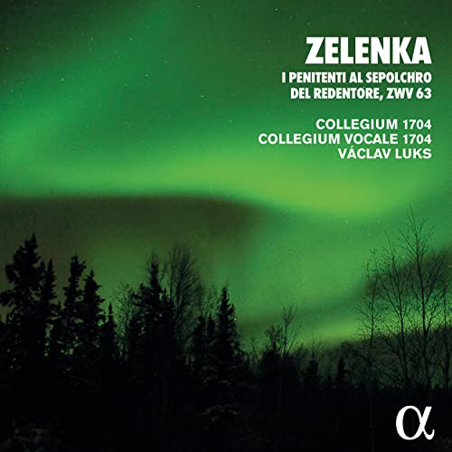 CD cover for Zelenka’s “I penitenti” with forest and aurora borealis.