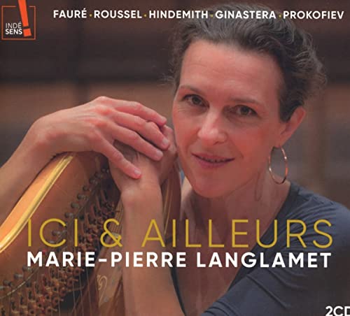 Woman with harp, album cover for Marie-Pierre Langlamet’s “Ici & Ailleurs.”