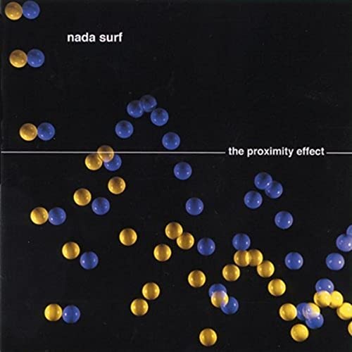 Nada Surf's "The Proximity Effect" CD cover: black background with gold and blue spheres.