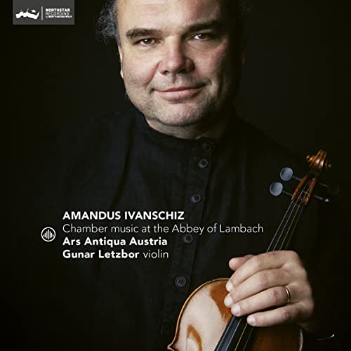 Man holding a violin, CD cover for Ars Antiqua Austria music.