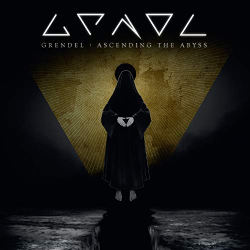 "Album cover featuring a figure in black robes with a gold triangle background."