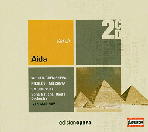 CD cover for Verdiās āAidaā featuring pyramids and geometric blocks.