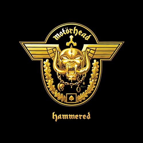 Gold Motorhead logo with a snarling face and the word "Hammered" below.
