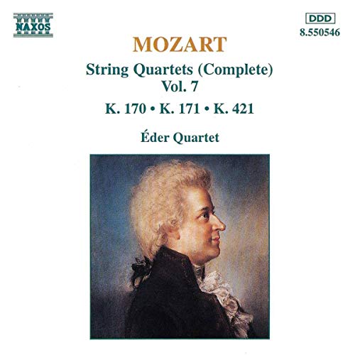 CD cover for Mozart string quartets featuring a portrait of a man.