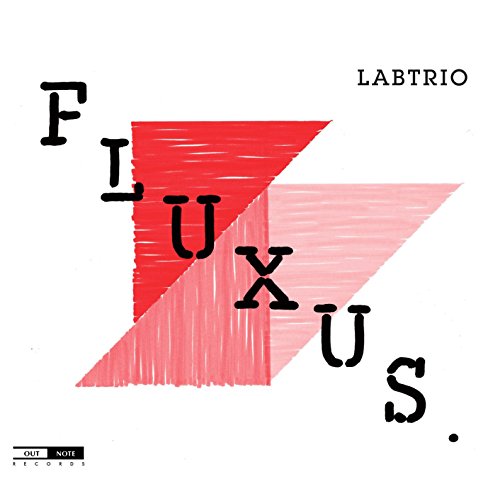 Album cover with red parallelogram and "Fluxus" text on white background.