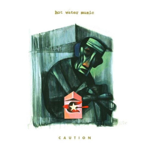 "Album cover featuring a man in a box with a caution sign."