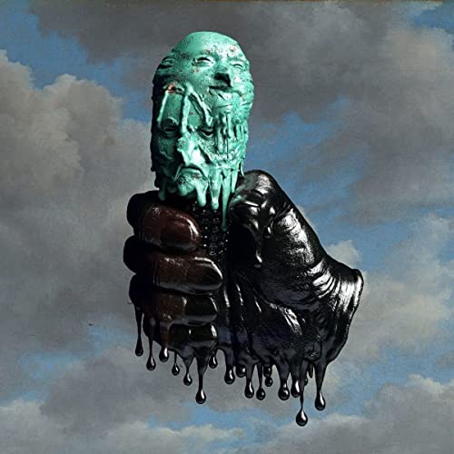 Surreal album cover featuring a melting, distorted face and dripping texture.