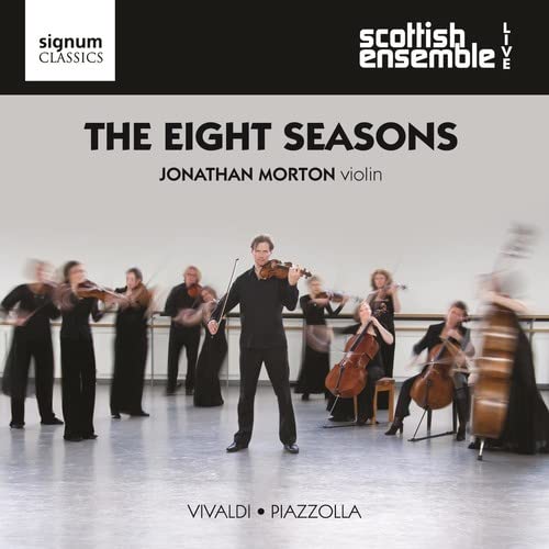 CD cover: Scottish Ensemble performing "The Eight Seasons" with a violinist.