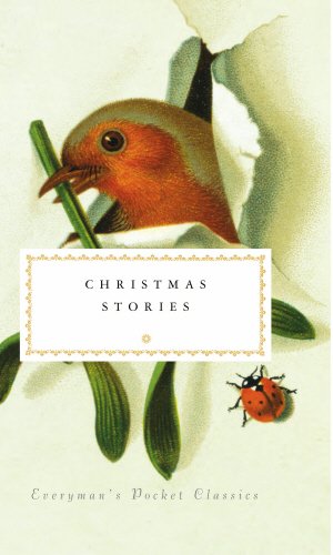 "Book cover with robin in flower, ladybug, and 'Christmas Stories' title on a white label."