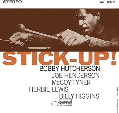 Bobby Hutcherson album cover: a close-up of a vibraphonist playing.