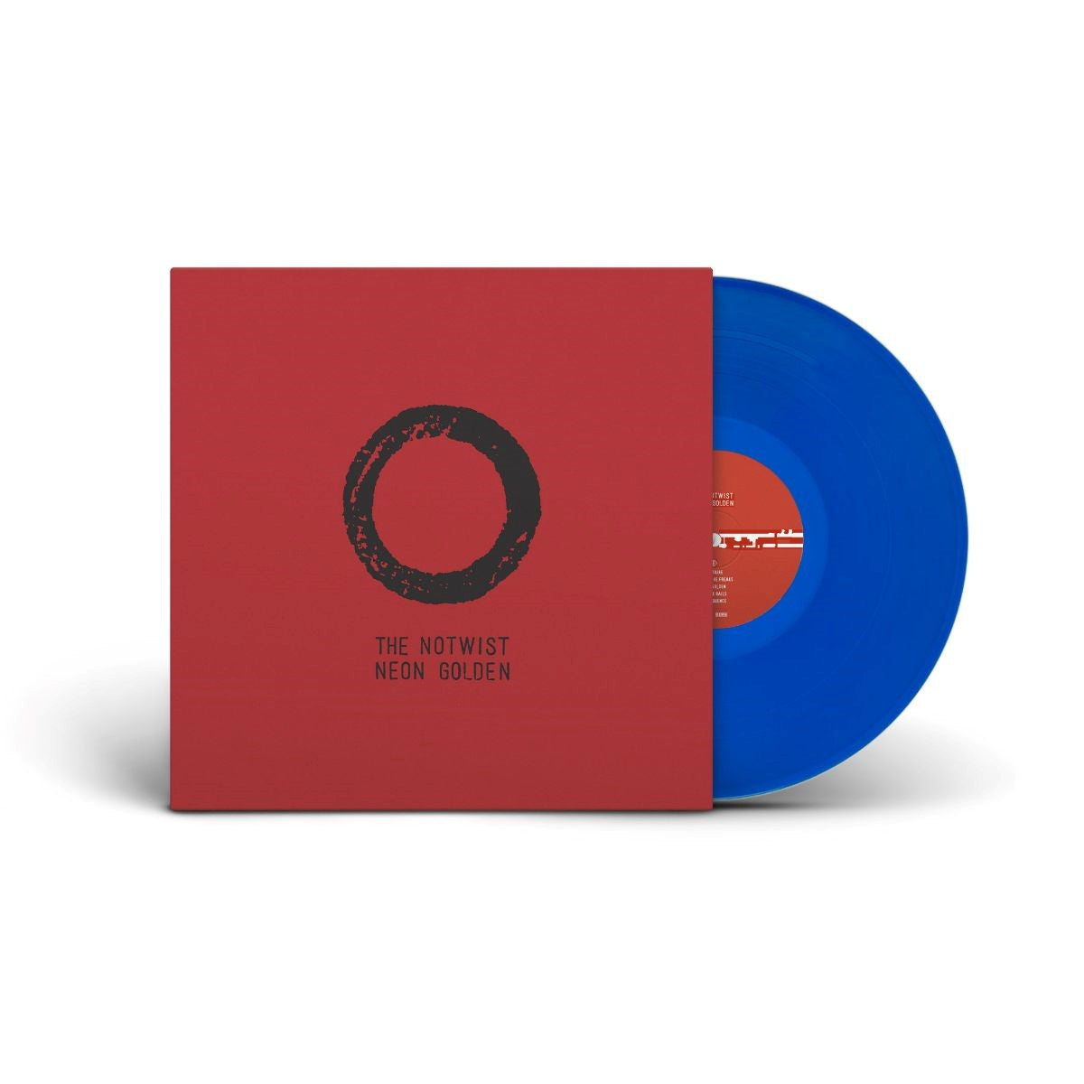 Red vinyl record sleeve with blue vinyl partially visible, featuring "The Notwist Neon Golden" text.
