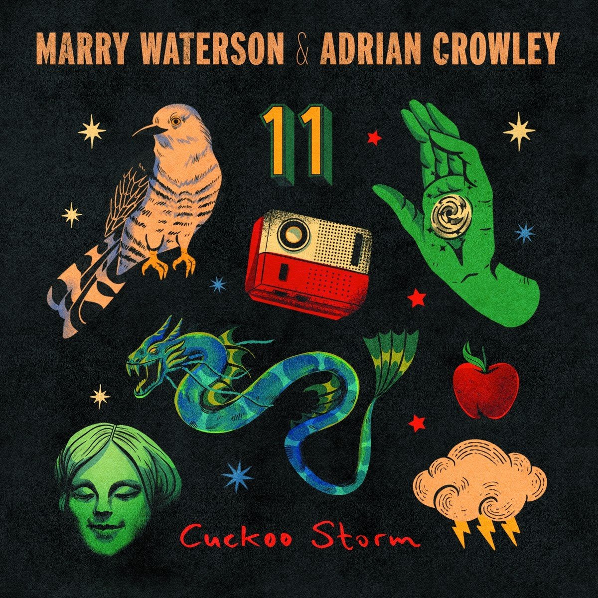 Album cover for Marry Waterson & Adrian Crowley’s “Cuckoo Storm” with illustrations.
