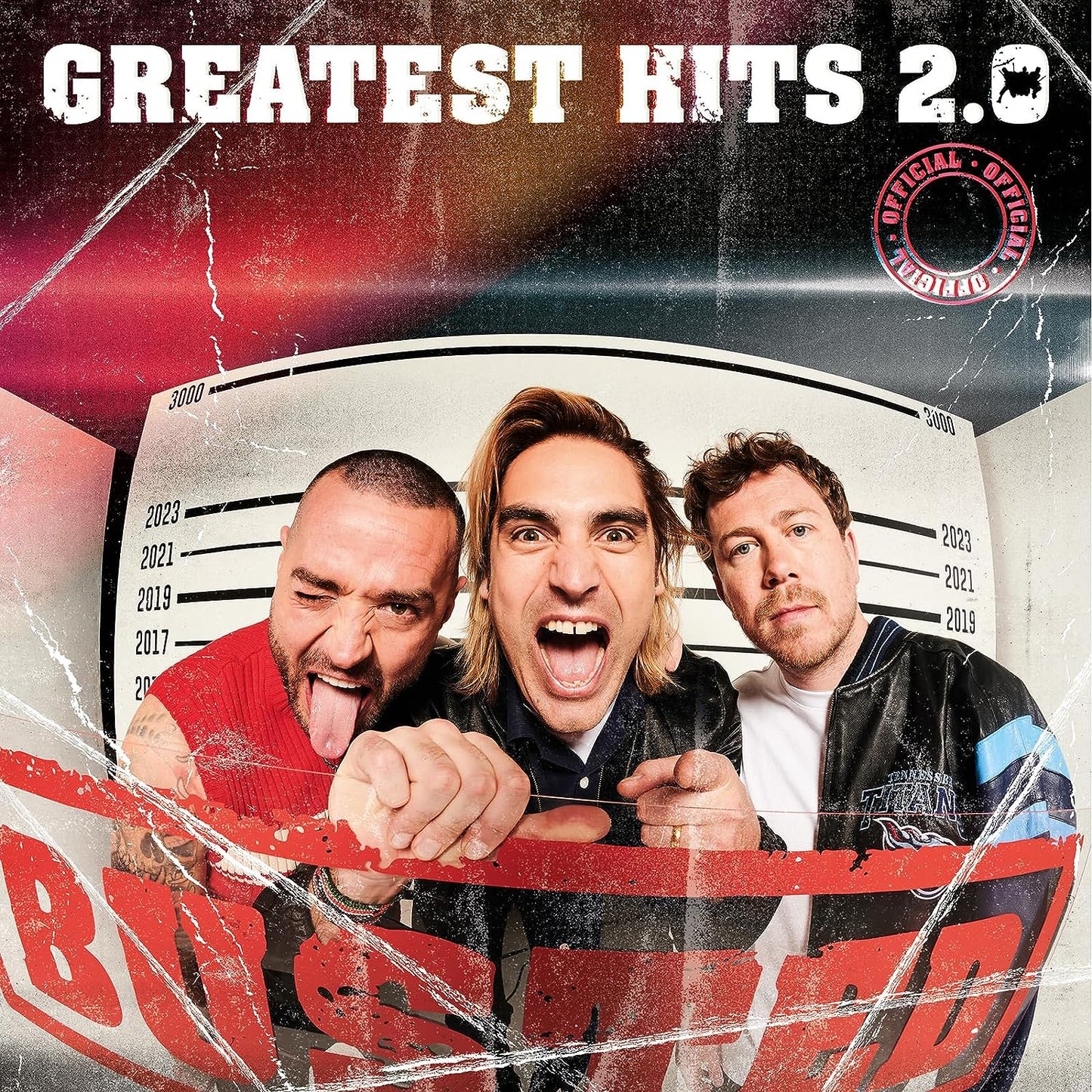 "Album cover with three men making funny faces, titled 'Greatest Hits 2.0'."