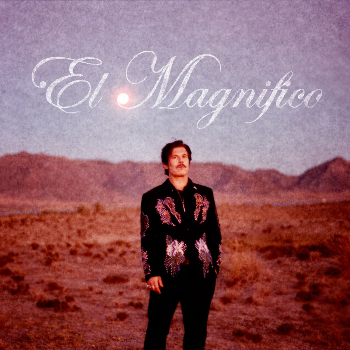 Album cover for Ed Harcourt’s “El Magnifico” featuring a man in a landscape.
