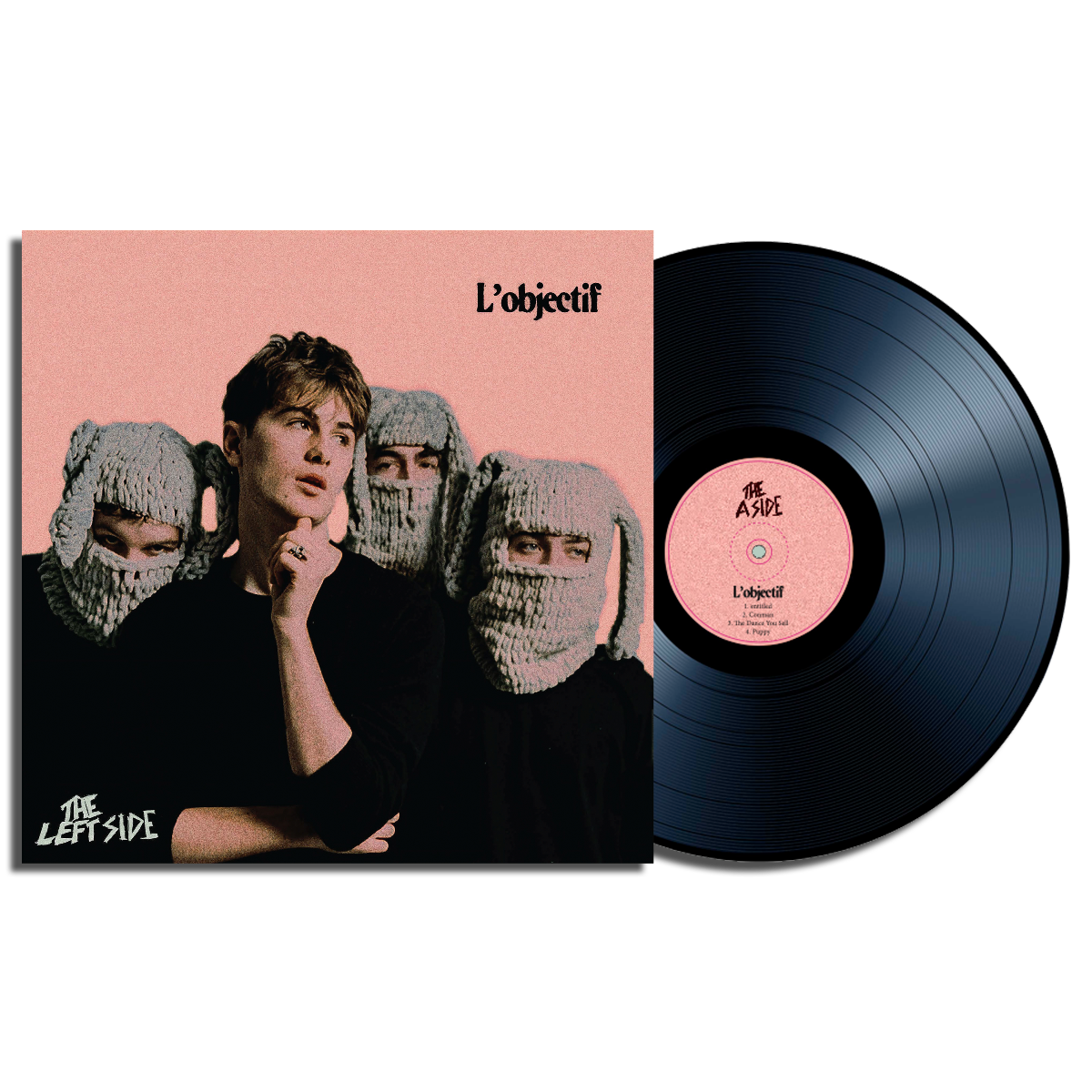 Vinyl record of L'objectif - The Left Side, featuring four figures.