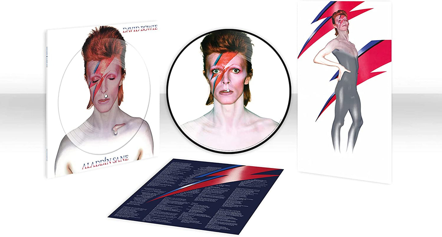 David Bowie vinyl record and sleeve with painted face, insert, and picture disc.