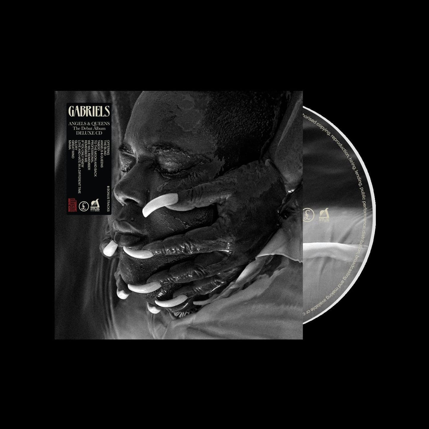 "CD album cover with a black-and-white image of a man's face."