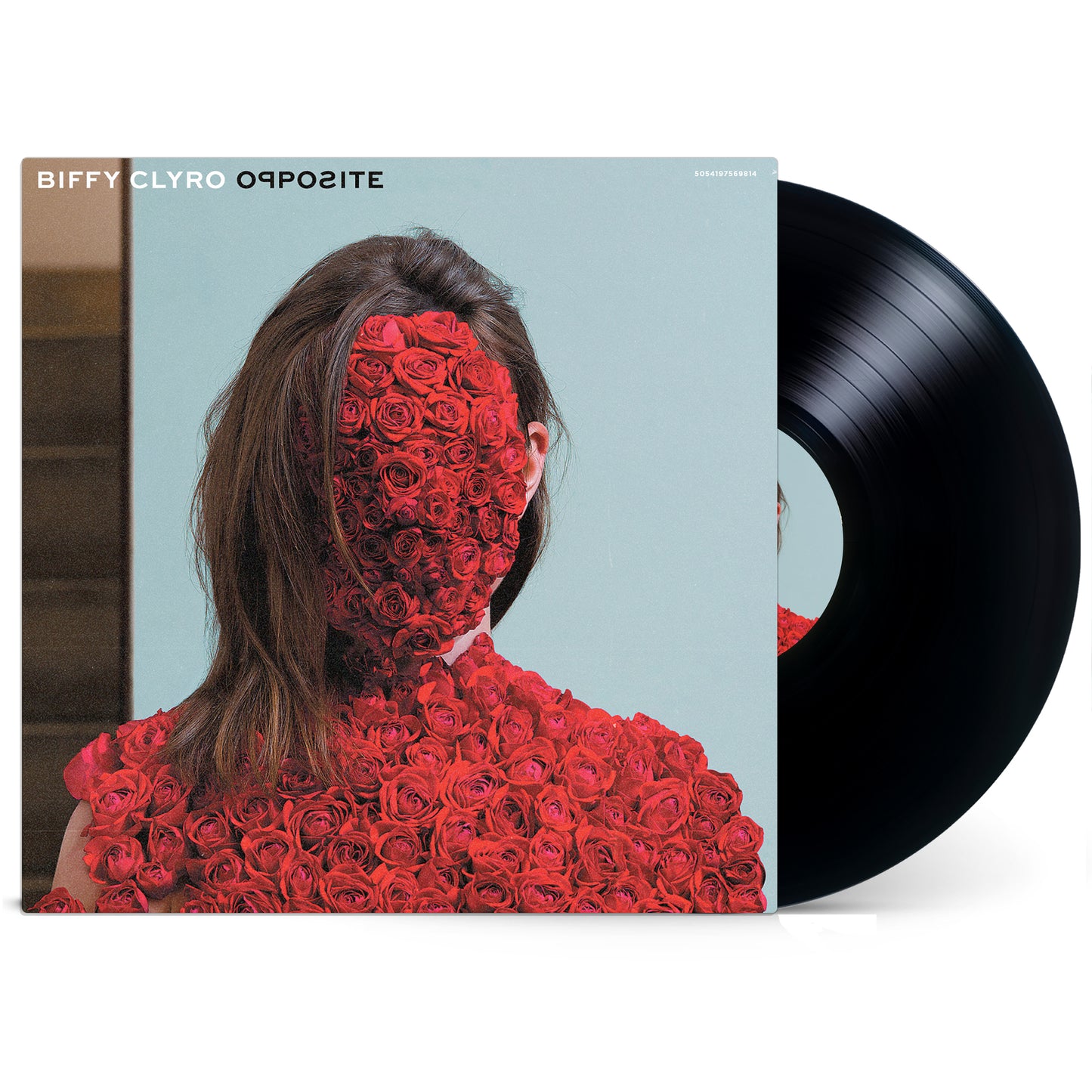 Biffy Clyro album cover with a person covered in red roses, vinyl record.