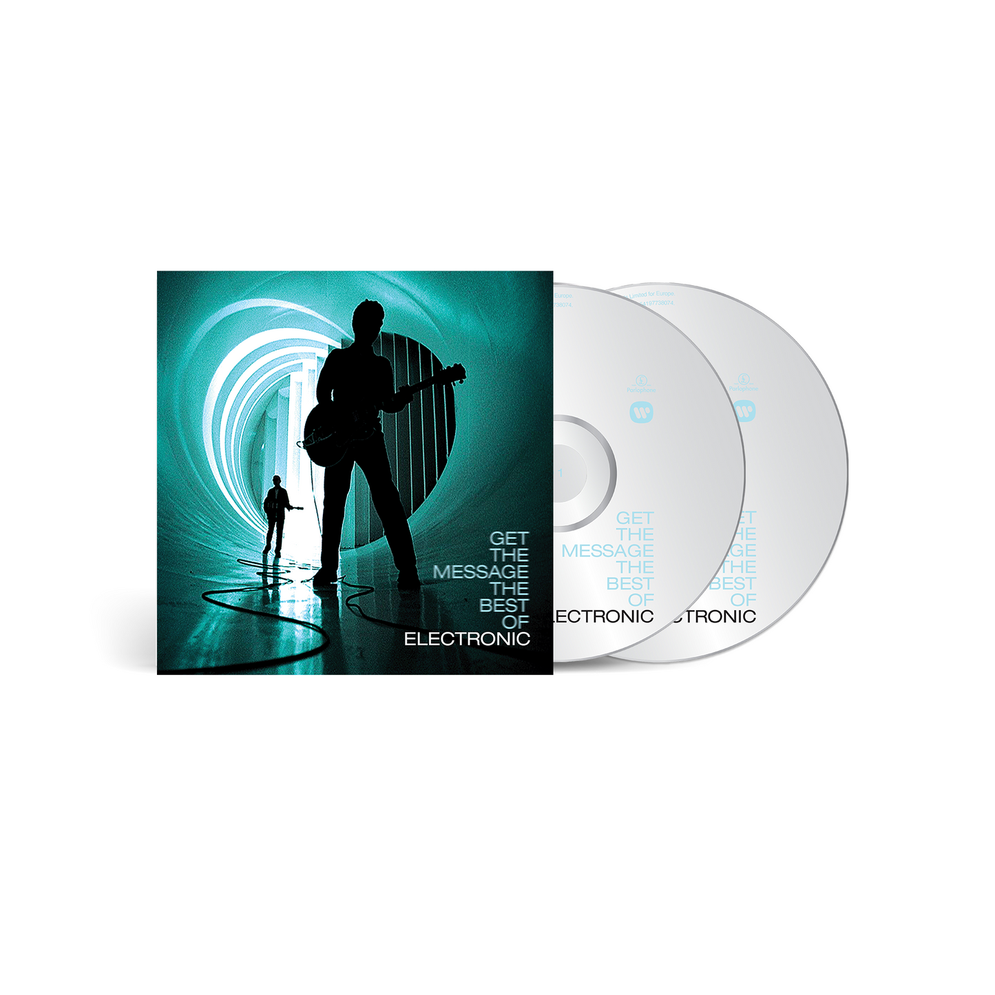 "CD case with teal cover and two discs, featuring silhouetted musicians."