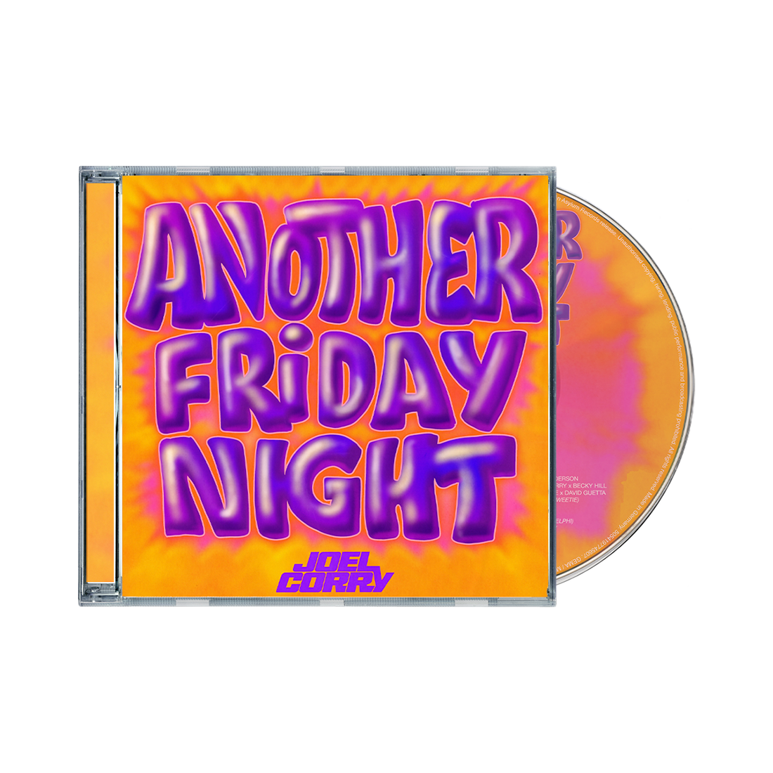 CD cover for Joel Corry’s “Another Friday Night” with bold text.