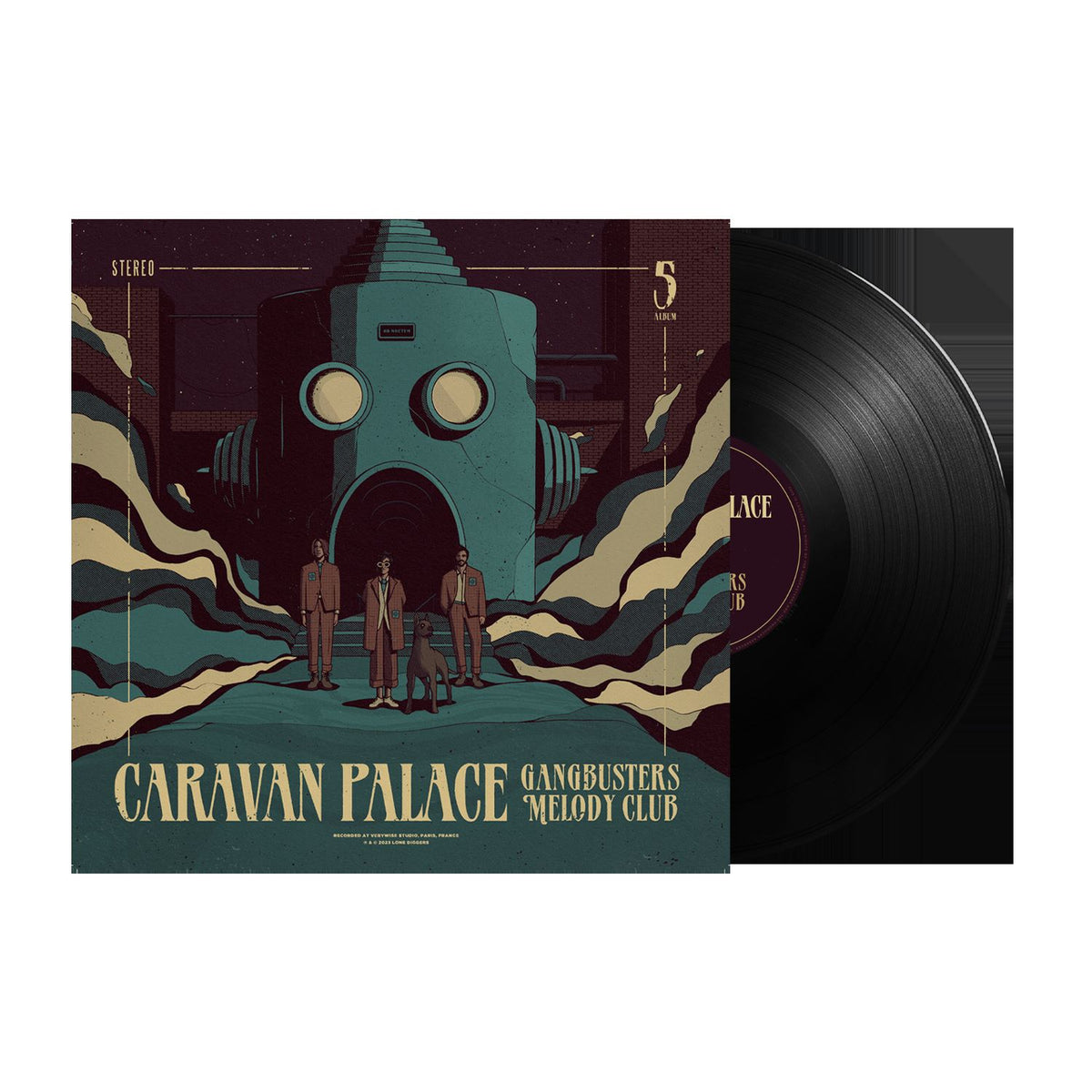 Caravan Palace album cover with a retro-style illustration and vinyl record.
