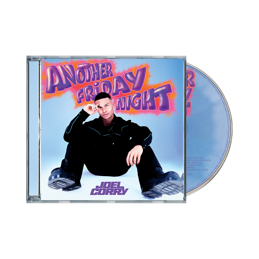 CD case for Joel Corry’s “Another Friday Night” featuring a portrait.