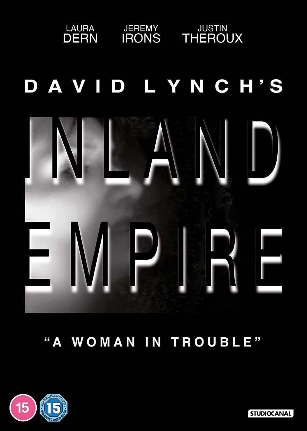 The image is a DVD cover for "Inland Empire" with a black background. The alt text for this image could be: "DVD cover for 'Inland Empire' with black background and white text."