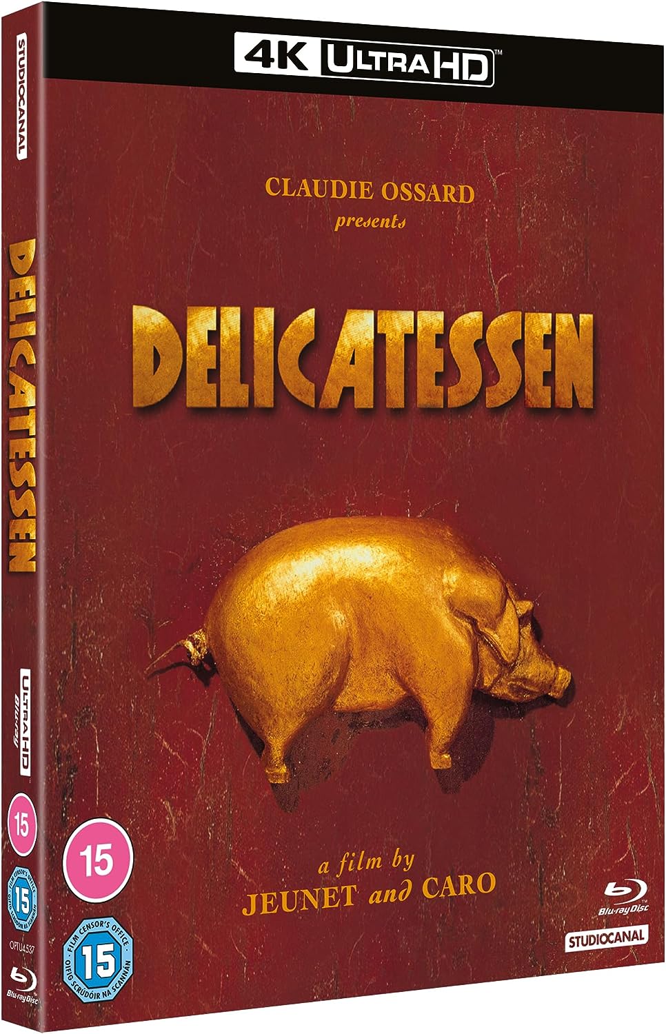 Delicatessen" Blu-ray cover: golden pig with text on a dark background.