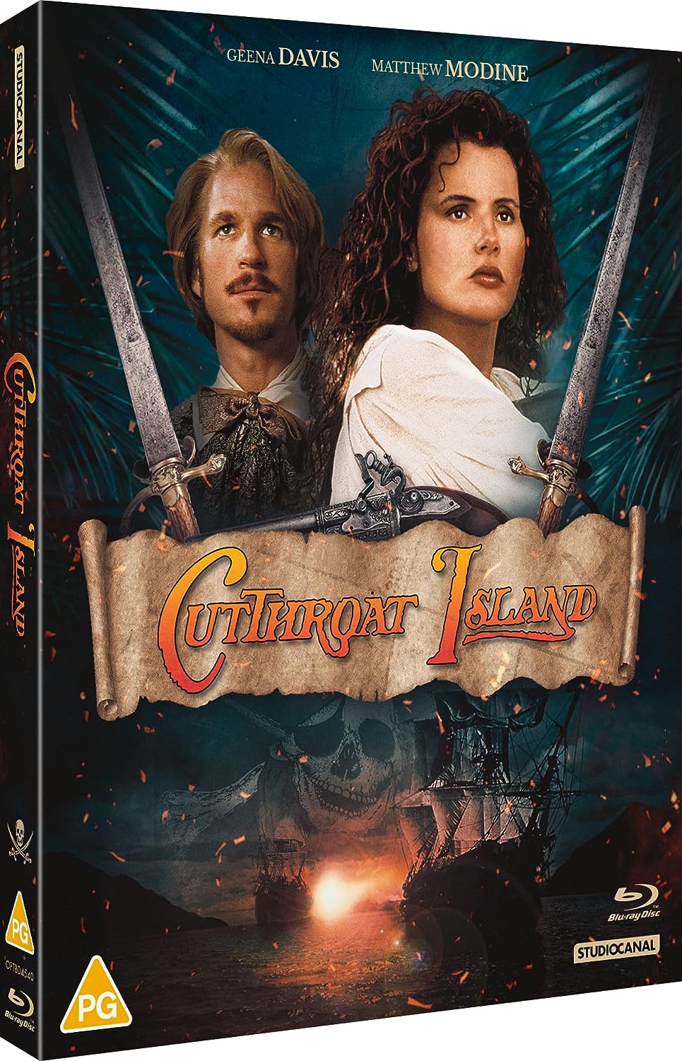 "Blu-ray case with pirate-themed cover art featuring a man and woman with swords."
