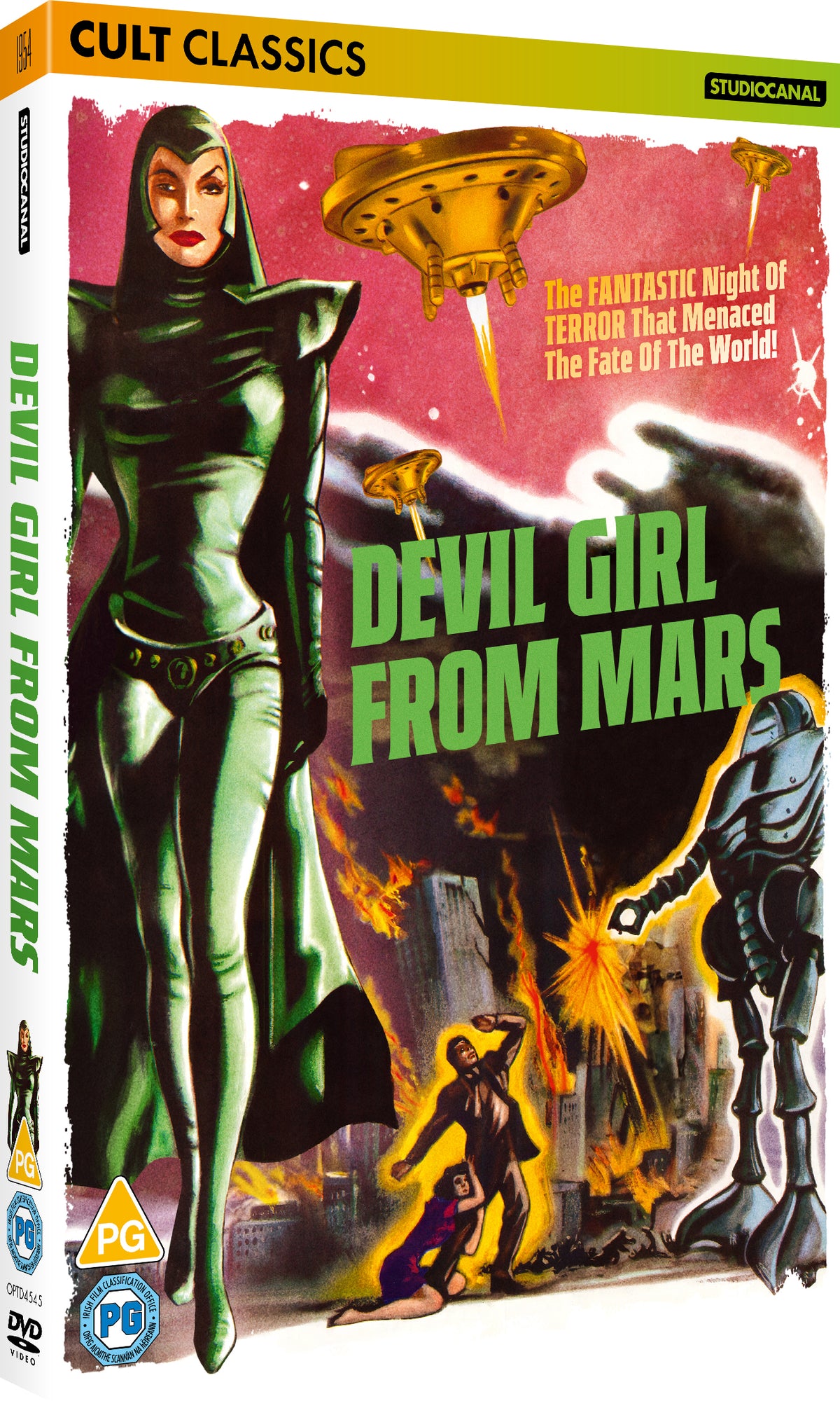DVD cover for "Devil Girl From Mars" featuring a woman in green and a flying saucer.